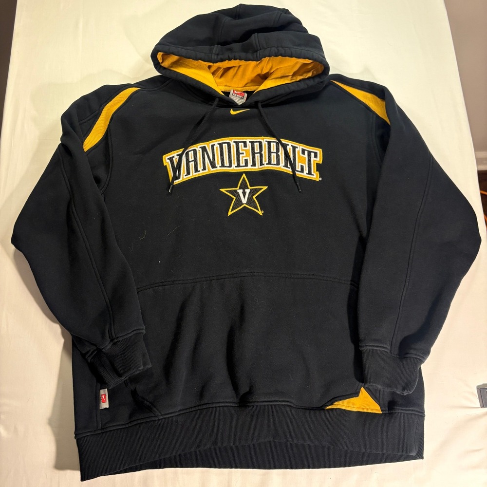Nike Y2K Center Check Team Vanderbilt University Hoodie Black Gold Mens Large